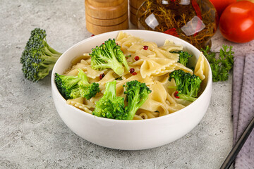 Italian pasta farfalle with broccoli