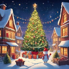 Christmas house in the snow