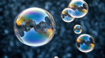 Rainbow Bubbles Floating In The Air