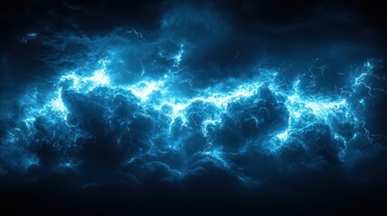 Fototapeta premium Blue electric storm clouds with lightning bolts.