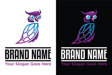 modern simple owl tech technology digital vector illustrator logo design