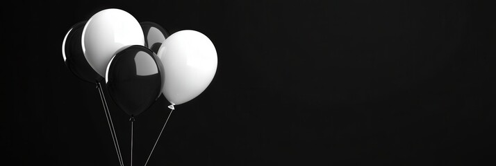 Realistic Black and White Balloons on a Solid Background for Holiday Celebrations and Events in High-Quality 3D Style