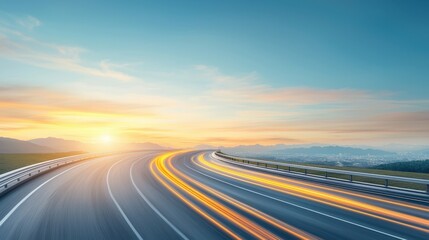 Vibrant Sunset Over Curved Highway View