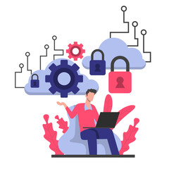 Human Computing Network with Cloud Illustration