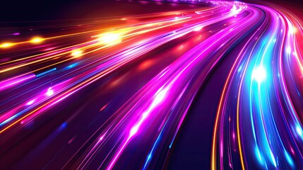 Obraz premium A vibrant, dynamic display of colorful light trails creating a sense of motion and energy.