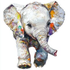 Obraz premium Oil painting of beautiful baby Asian Elephant impressionism style, accented brush strokes and paint blobs