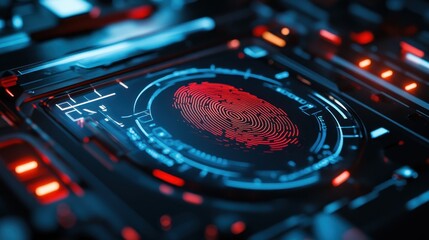 Obraz premium High-tech biometric fingerprint scanner showcasing advanced security technology in a futuristic setting
