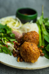 Fermented pork and crispy rice salad, Yam Naem Khao Tod, Thai street food