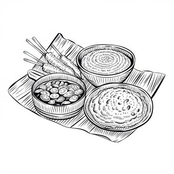 recommend clip art: Delicious Asian Cuisine Food Illustration Satay and Rice Dishes