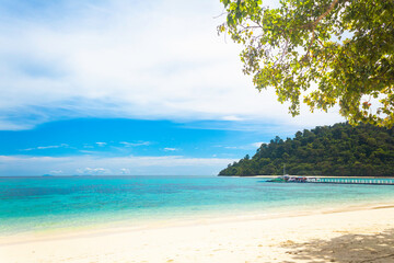 Koh Rok Island , Krabi Province, Thailand. Wonderful white sand beach and blue sky Best island in Koh Lanta Island.