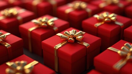 Festive gift boxes with gold ribbons holiday celebration closeup view indoor space seasonal decorations