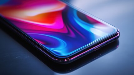 Smartphone display showcasing vibrant colors and modern design with a reflective surface