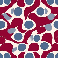 Abstract Seamless Pattern:  Crimson and Steel Blue Organic Shapes 