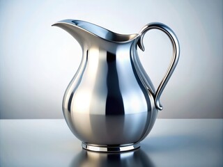 Shiny silver pitcher, a tabletop still life, showcases exquisite silverware photography.