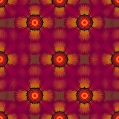 Crimson Bloom: A captivating, seamless pattern of swirling, crimson flowers with a golden-orange center, radiating a sense of warmth and vitality.  