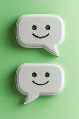 Two cute white speech bubbles with happy face emojis on a green background