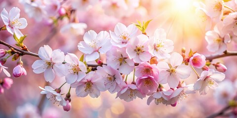 Obraz premium Stunning cherry blossom photography: a floral background of beautiful pink and white blooms.