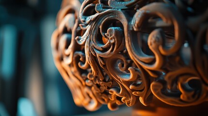 Intricate black 3D print showcasing detailed scrollwork and ornamental design