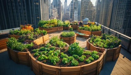 Urban Rooftop Oasis Flourishing Green Garden Amidst Cityscape