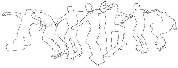 Skateboarders skateboarding on skate boards silhouette people set. Active sports people healthy players fitness silhouettes concept.