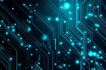Abstract image of a glowing futuristic circuit board featuring neon blue lines, digital patterns, and intricate technology-inspired details.