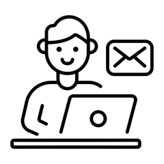 A person typing email, line style icon 