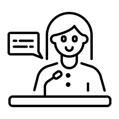A line icon of a woman giving speech 