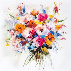 Fototapeta premium Oil painting of beautiful flower bouquet impressionism style, accented brush strokes and paint blobs