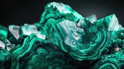 Obraz premium Beautiful green malachite mineral formations showcasing intricate patterns and textures in natural rock