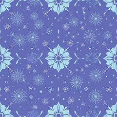 Winter Wonderland Pattern: A whimsical and festive blue and white pattern featuring snowflakes, stars, and floral designs, perfect for winter-themed projects. 