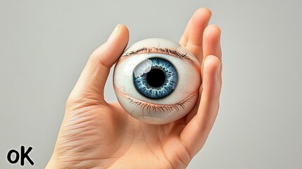 Human eyeball in hand making an "OK" gesture