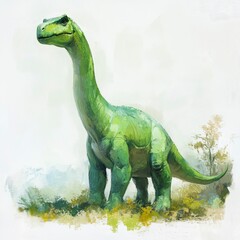 Obraz premium Oil painting of beautiful herbivorous dinosaur impressionism style, accented brush strokes and paint blobs