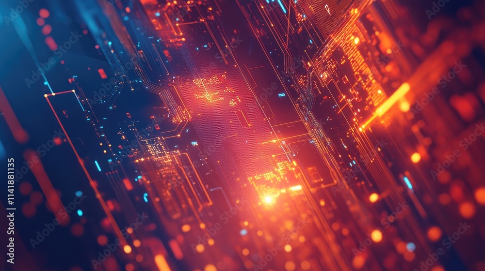 Poster A sleek global tech banner featuring connected digital circuits and data points, symbolizing the digital age and technological advancements