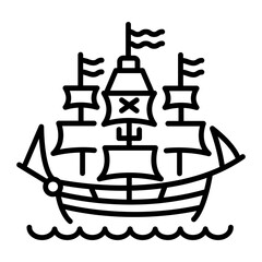 A linear icon of a sailing ship 