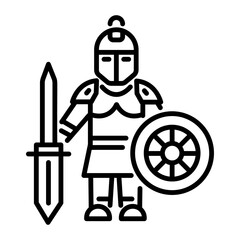 Roman gladiator icon in linear style 