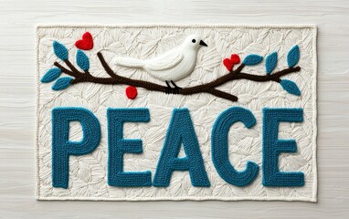 Fototapeta premium Knitted Peace Dove on Branch Love Harmony