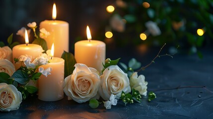 A group of candles with flowers