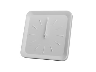 3d Simple White Square Wall Clock 12 O'Clock Twelve O'Clock On Grey Background, 3d illustration