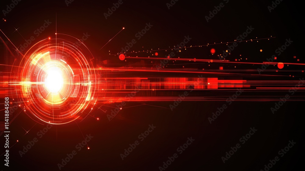 Aufkleber Abstract futuristic data processing with high-tech lines and scopes glowing against a dark background, symbolizing digital transformation