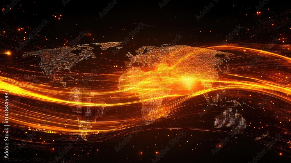 Aufkleber Abstract global tech banner with a network of glowing lines and data flow, representing the rise of technology in a connected world