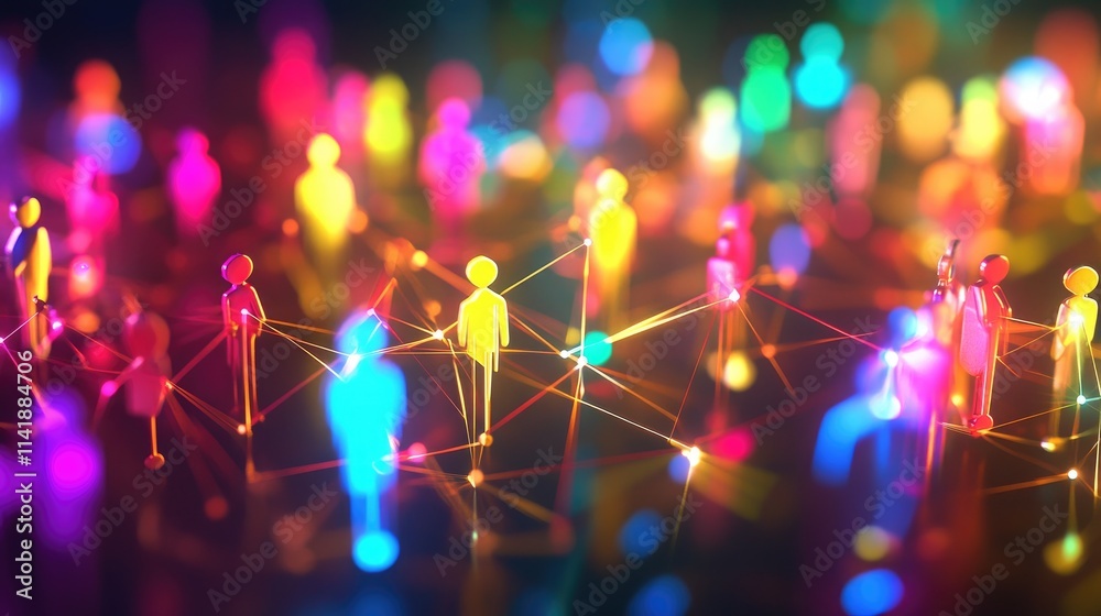 Aufkleber abstract representation of colorful figures connected by glowing lines, illustrating social media ne