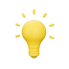 3d Shiny Yellow Light Bulb Icon Symbol Creative Concept Idea On Soft Blue Background 3d Illustration