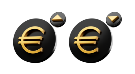Gold and black Euro raising and falling sign 3d illustration