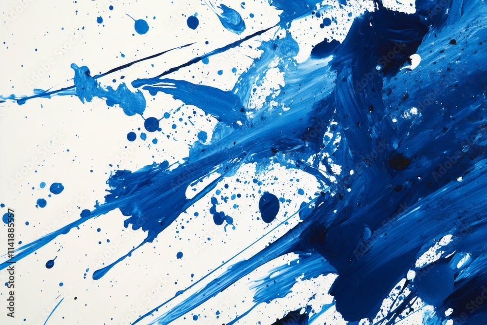Aufkleber Blue paint splashing on white canvas creating abstract art