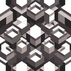 Obraz premium Geometric Cube Pattern: Abstract isometric design with monochrome cubes creating a seamless, repeating pattern. Ideal for modern backgrounds, textures, and design projects. 