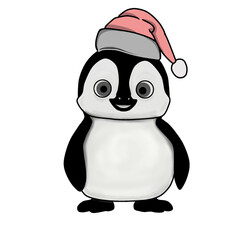 Picture of a penguin wearing a Christmas hat 