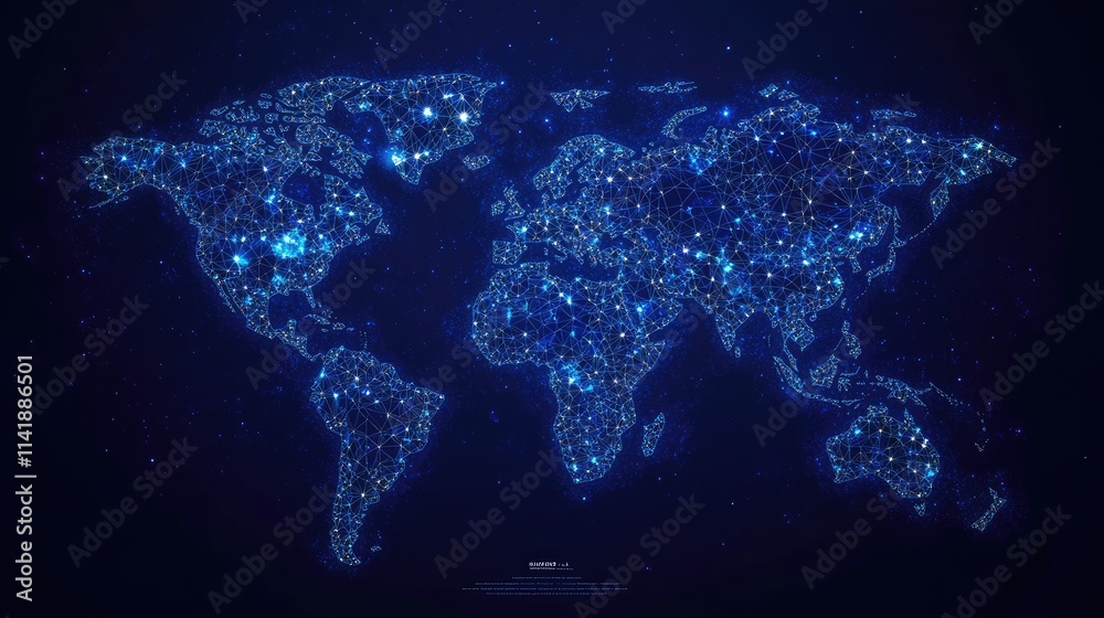Poster blue world map with countries outlined in clean, clear lines, offering a versatile template for busi