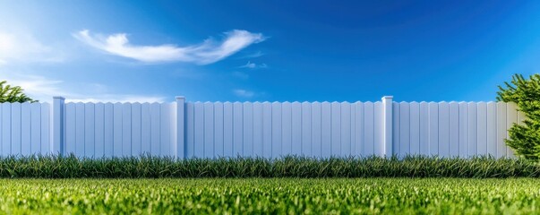 Minimalistic white fence in professional exterior setting nature scene landscape photography clear sky peaceful view