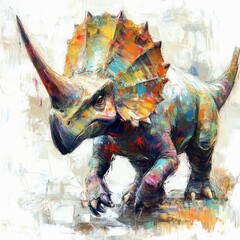 Obraz premium Oil painting of beautiful Triceratops impressionism style, accented brush strokes and paint blobs