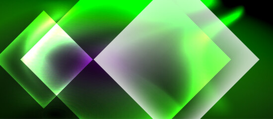 Glass squares with neon shiny light abstract background